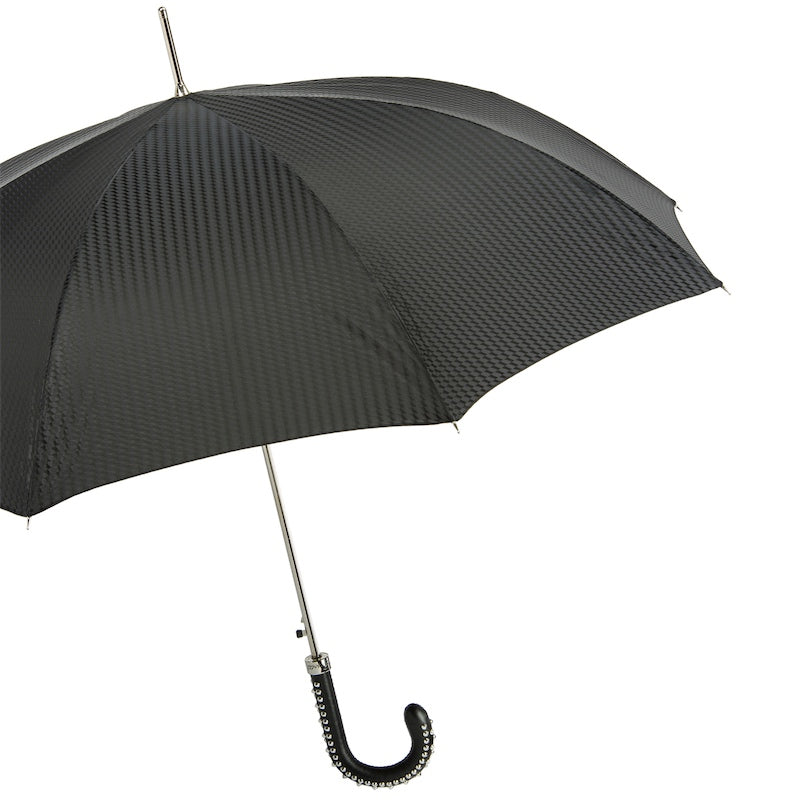 Men's Pasotti black umbrella with leather handle and metal spikes