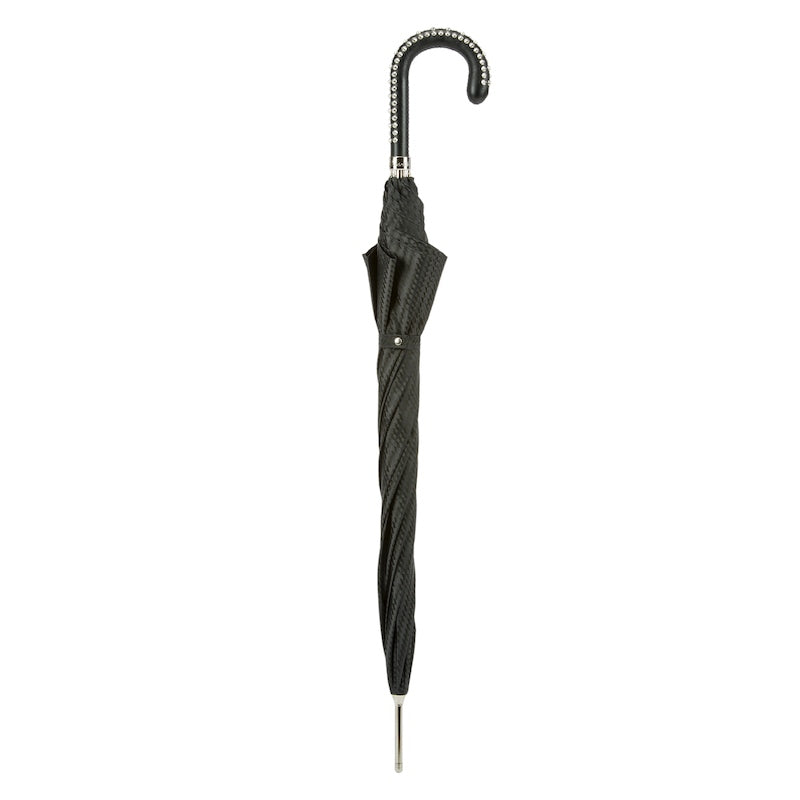 Men's Pasotti black umbrella with leather handle and metal spikes