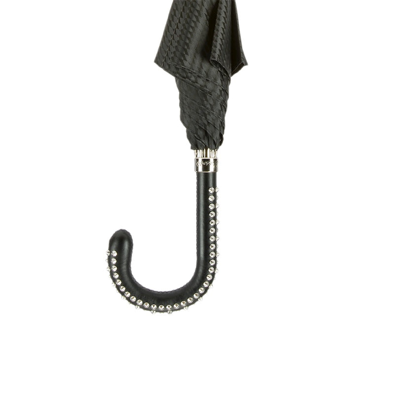 Men's Pasotti black umbrella with leather handle and metal spikes