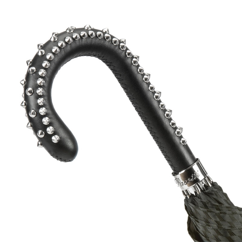 Men's Pasotti black umbrella with leather handle and metal spikes