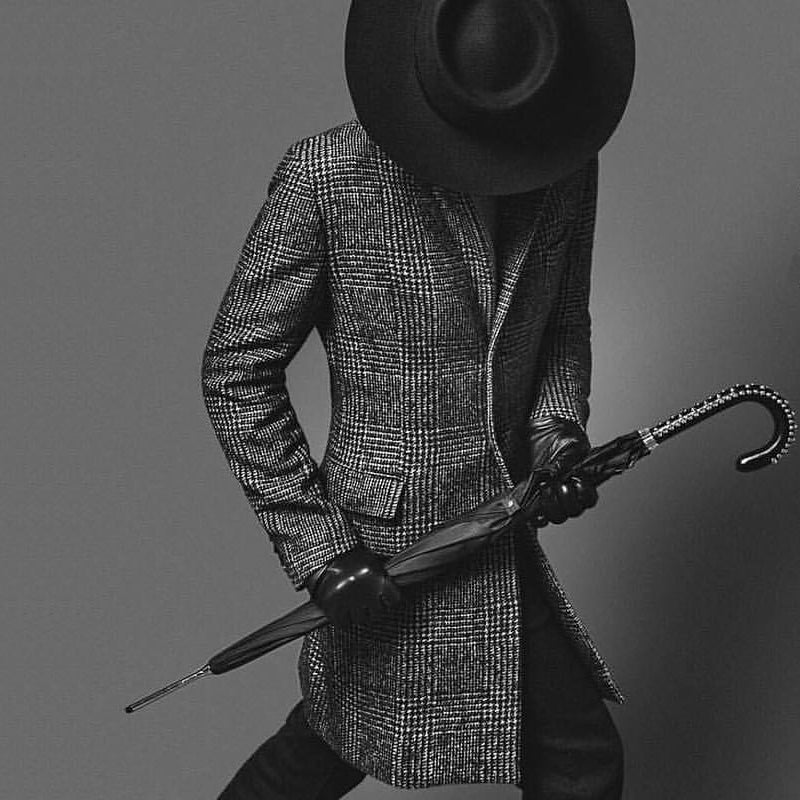 Men's Pasotti black umbrella with leather handle and metal spikes