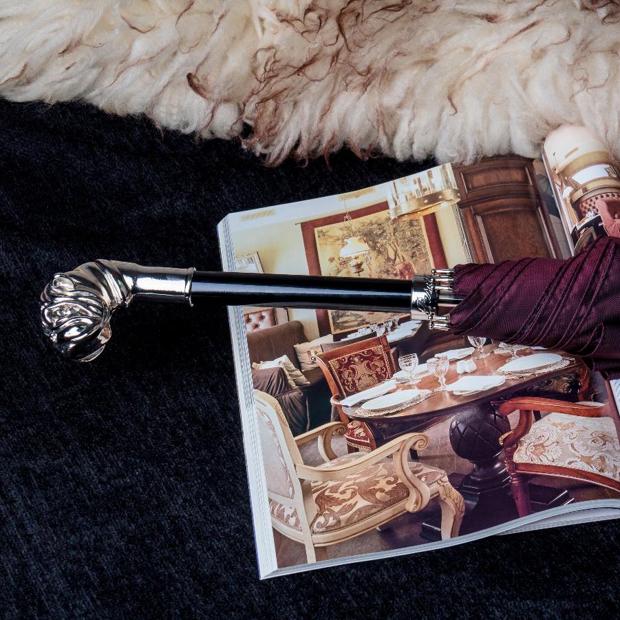 Бордова чоловіча парасоля Pasotti з ручкою Срібний Бульдог