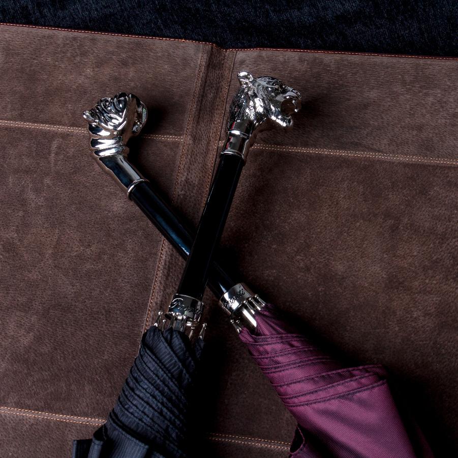 Бордова чоловіча парасоля Pasotti з ручкою Срібний Бульдог