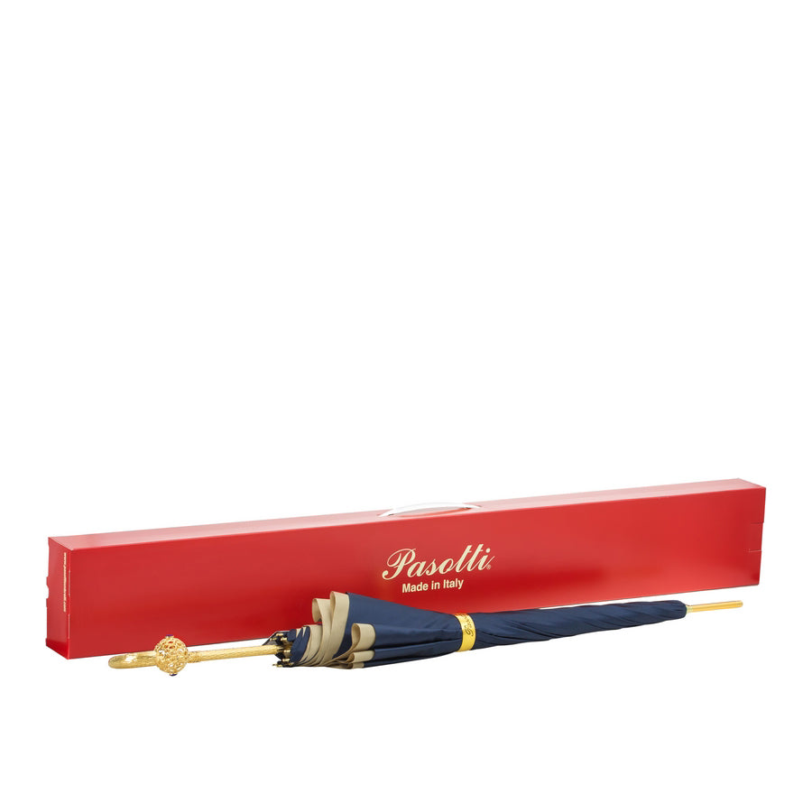 Pasotti Luxury Women’s Blue Dahlia Cane Umbrella — 189 21065-13 P17