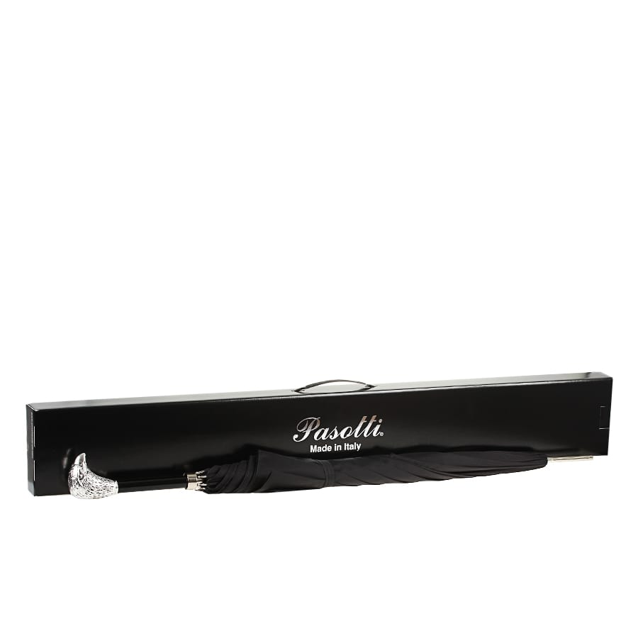 Umbrella cane men's black with handle Silver Eagle Pasotti