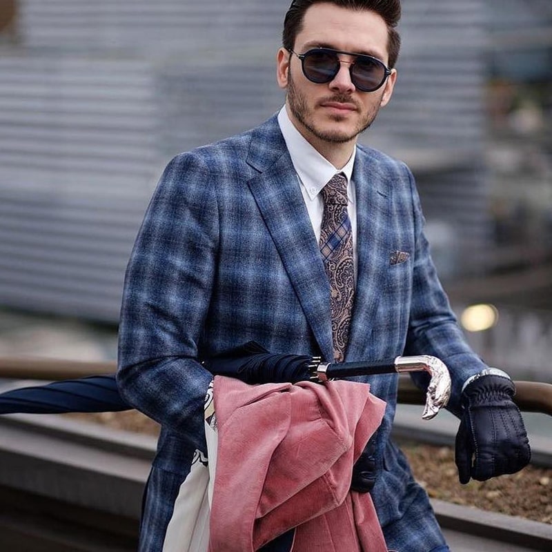 Парасоля-тростина чоловіча синя з ручкою Орел Pasotti 478 OXF-14 W18C