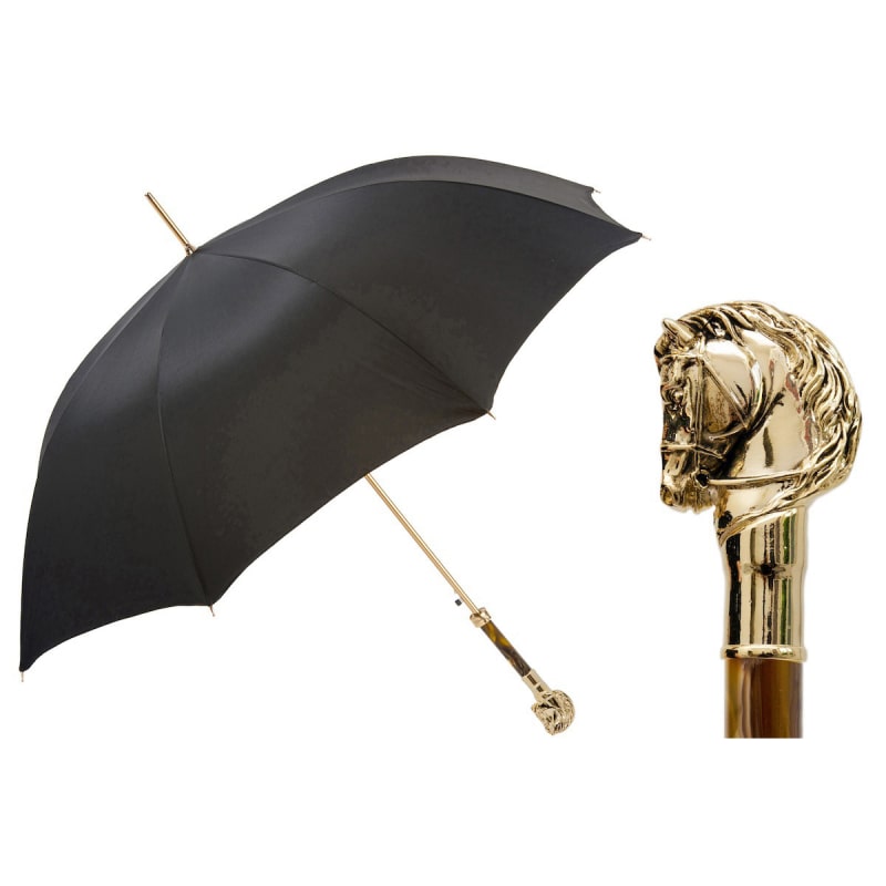 Umbrella cane men's black with horse handle Pasotti 479 OXF-18 W41PO