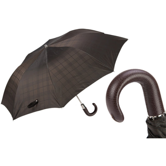 Brown folding men's umbrella with leather handle Pasotti 64 6434-15 P - photo 1