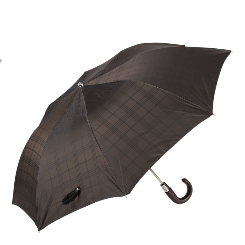 Brown folding men's umbrella with leather handle Pasotti 64 6434-15 P - photo 2