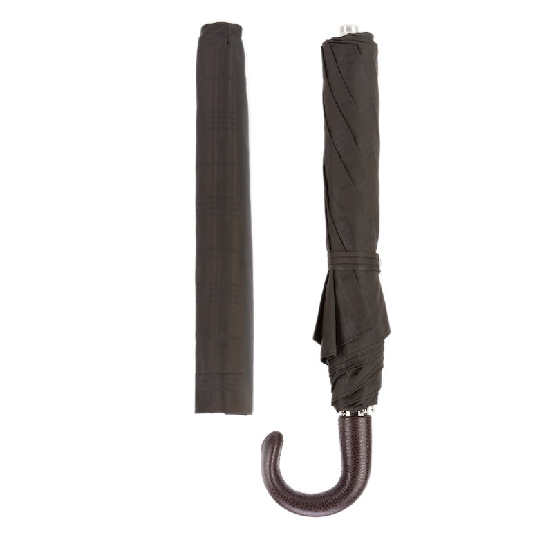 Brown folding men's umbrella with leather handle Pasotti 64 6434-15 P - photo 3
