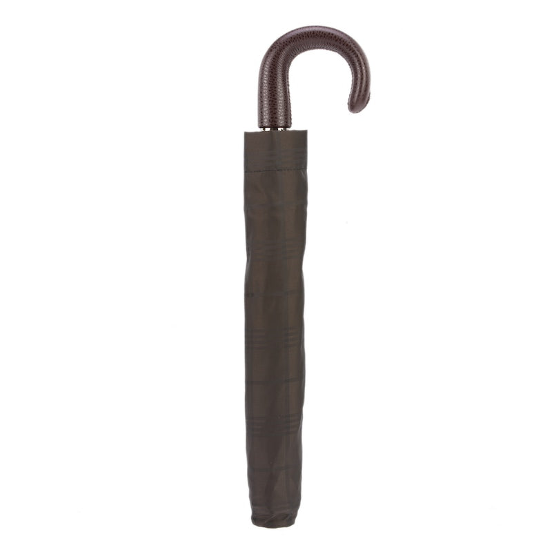 Brown folding men's umbrella with leather handle Pasotti 64 6434-15 P - photo 5