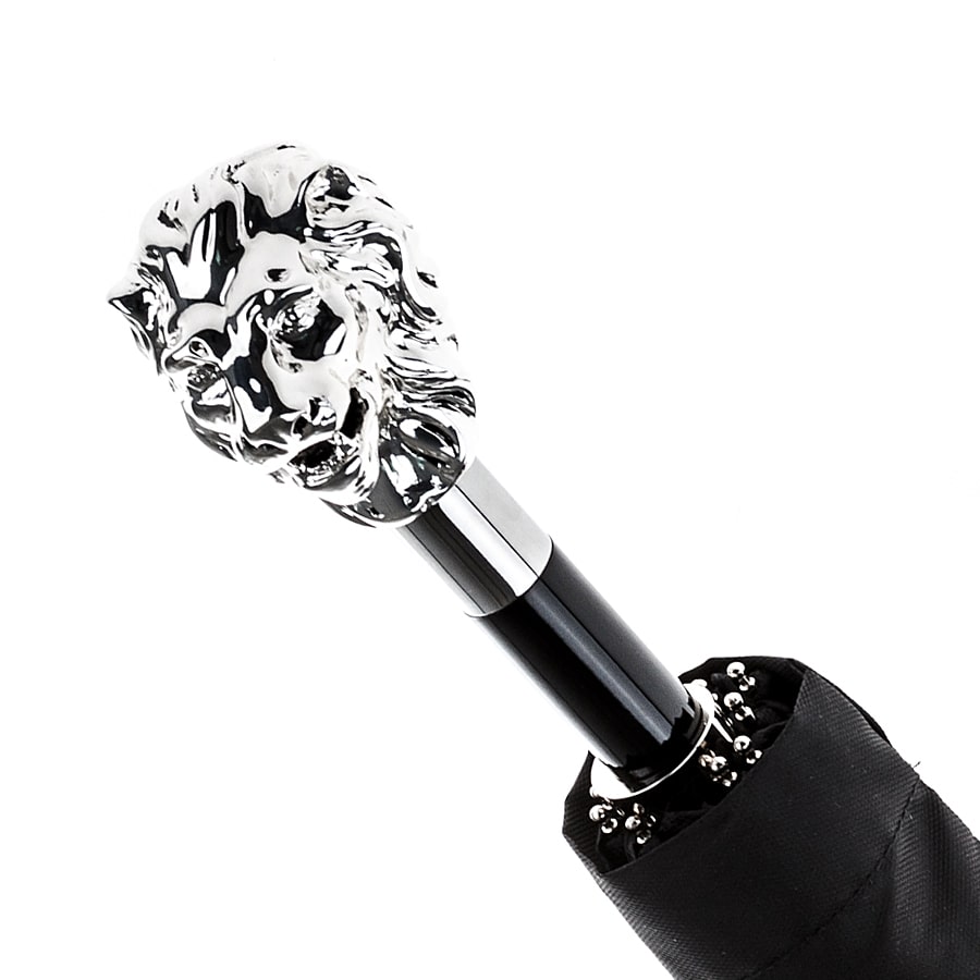 傘 メンズ ブラック 折りたたみハンドル付き ライオン パソッティ 64 6768-1 W37