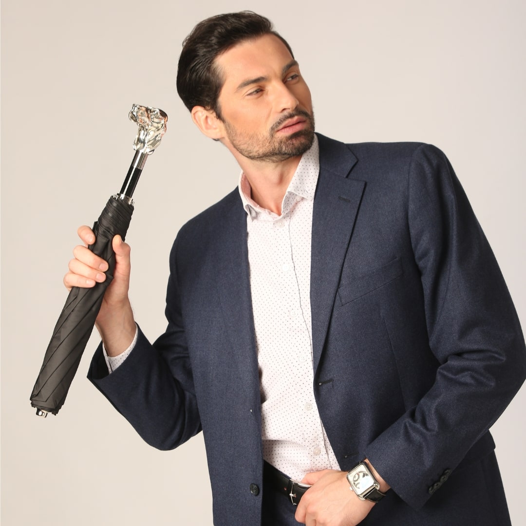 Парасоля чоловіча складна чорна з ручкою Пес Pasotti 64 OXF-18 W40