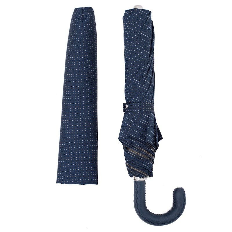 Зонт мужской складной темно-синий с кожаной ручкой Pasotti 64 PTO CN4 N36