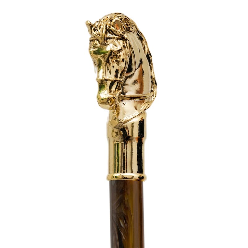 Golden Horse shoehorn with mother-of-pearl brown handle Pasotti CS W41PO