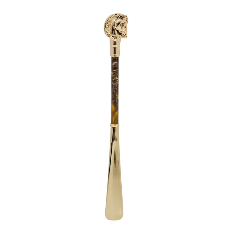 Golden Horse shoehorn with mother-of-pearl brown handle Pasotti CS W41PO
