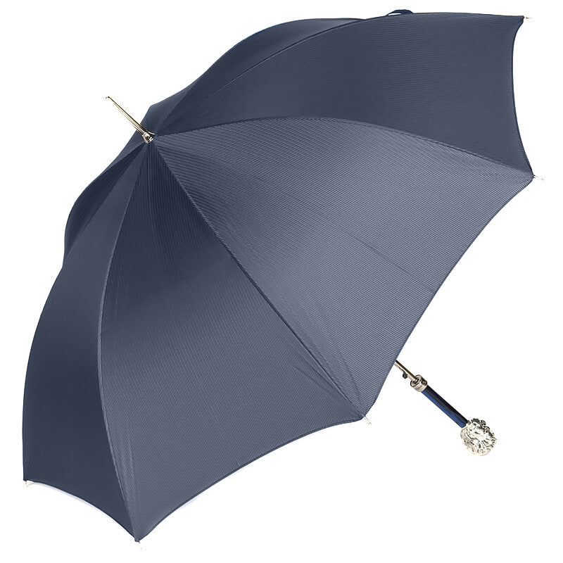 Cane umbrella blue with silver handle Lion Pasotti