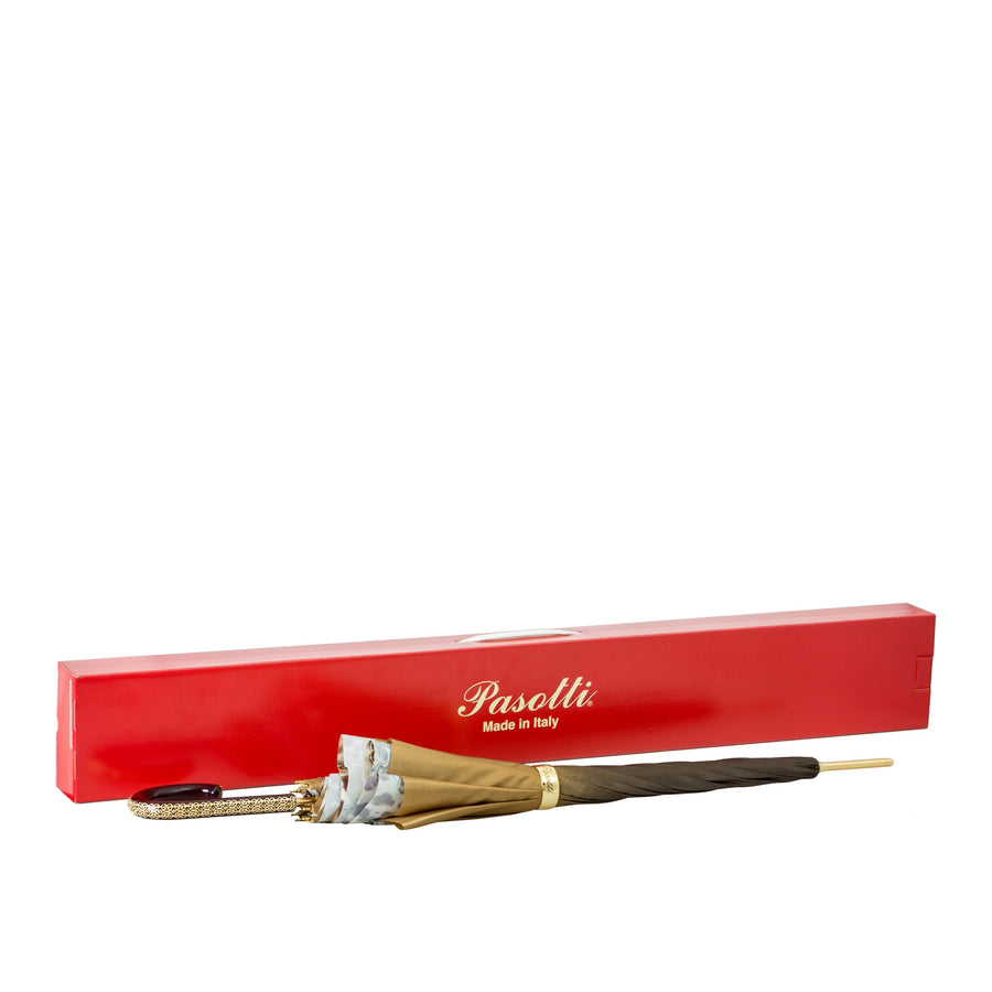 Umbrella with a red Pasotti box on a white background