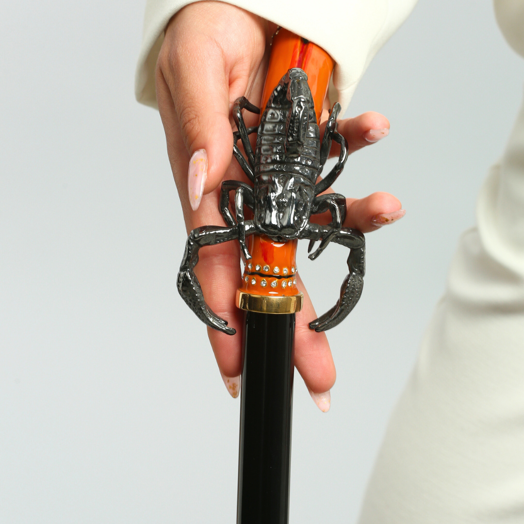 Червоно-чорна жіноча парасоля-тростина Pasotti з ручкою Скорпіон