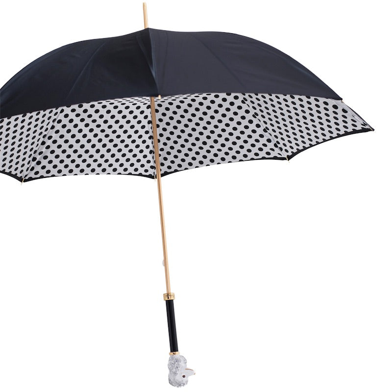 Elegant black and white polka dot umbrella with Poodle handle by Pasotti -2