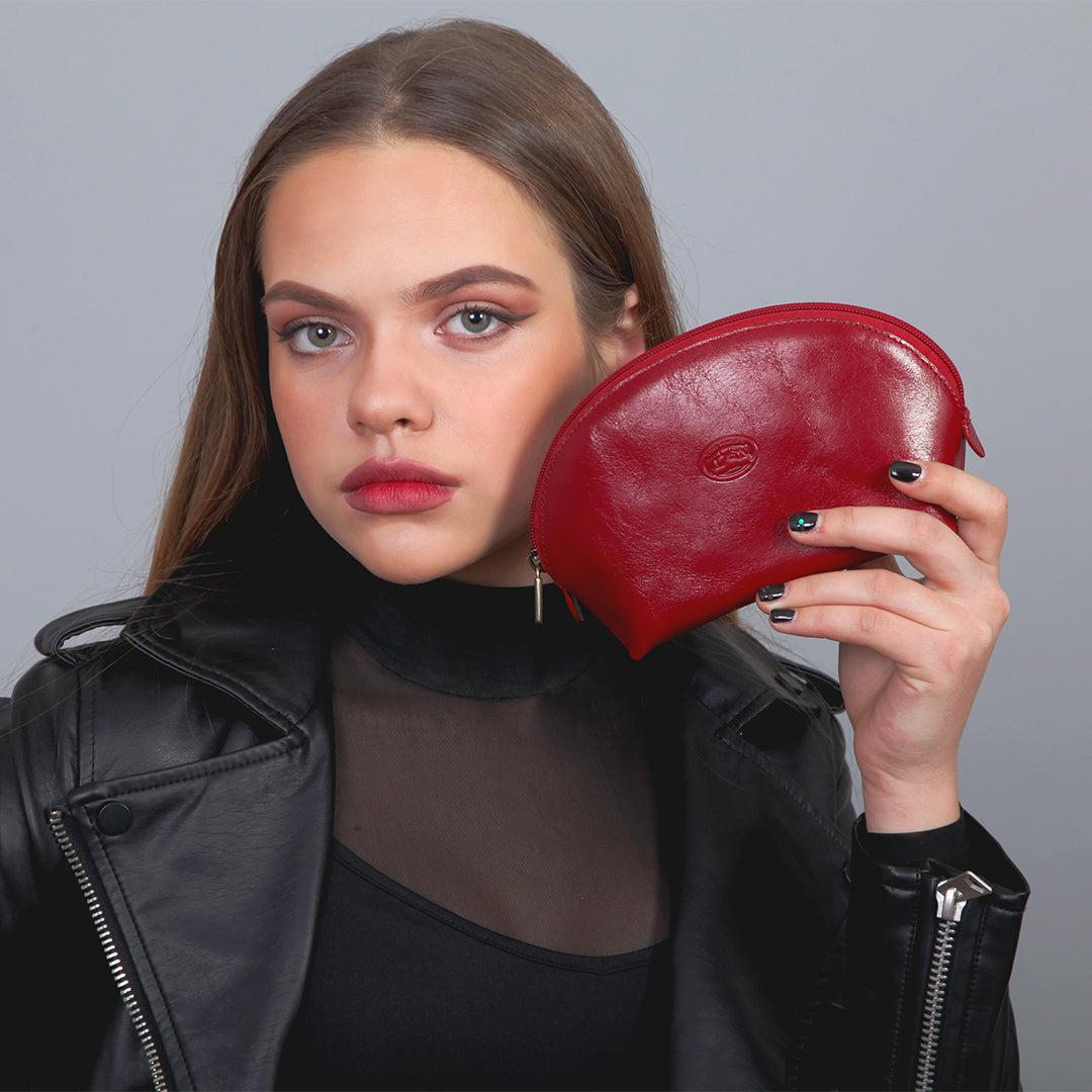 Tony Perotti Women's Red Leather Cosmetic Bag Set — Italico 1583L+M rosso
