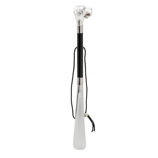 Front view of the Pasotti Silver Labrador shoehorn — CS W27
