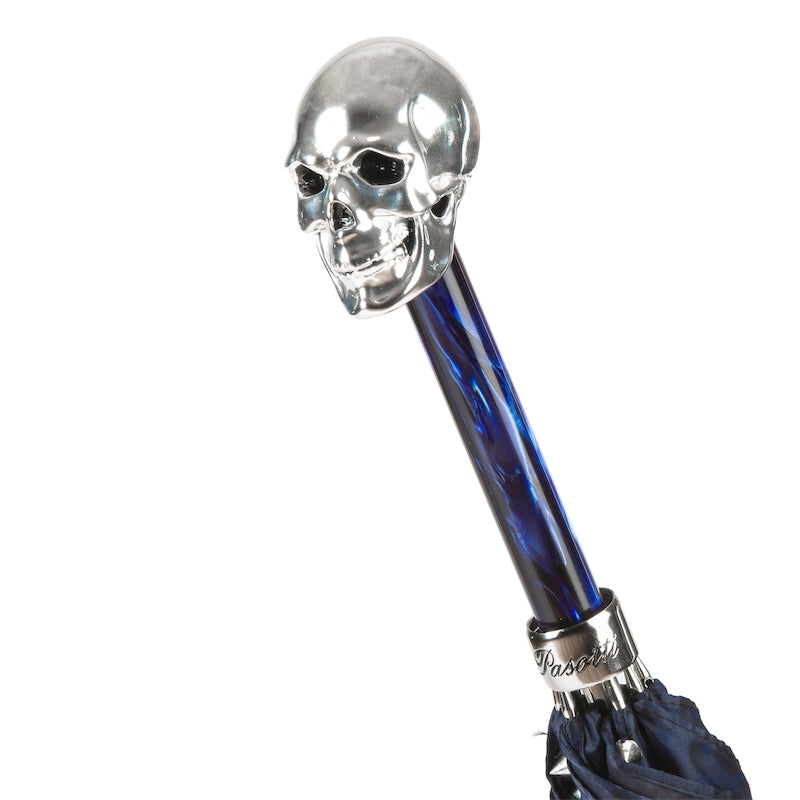 Blue umbrella handle with skull