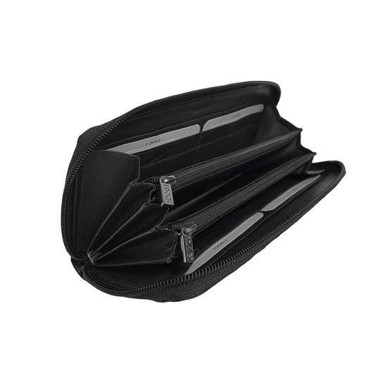 Tony Perotti Women’s Black Leather Zip-Around Wallet — Cortina 5059 Nero