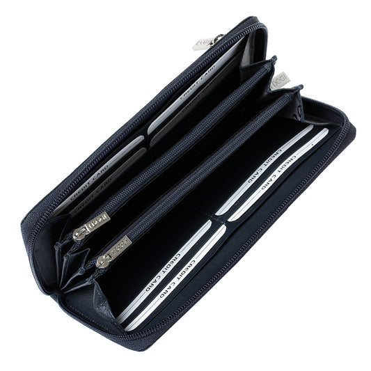 Tony Perotti Women’s Navy Blue Leather Zip-Around Wallet — Cortina 5059 Navy