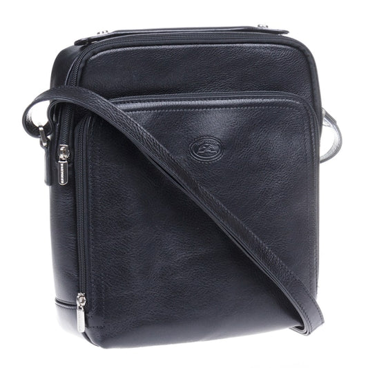 Zwarte leren schoudertas voor heren Tony Perotti Italico 9188-22 nero