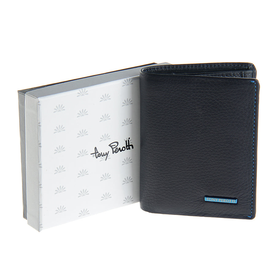 Tony Perotti Dark Blue Leather Compact Card Wallet — New Contatto 3603 Navy