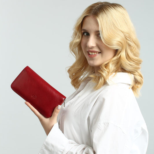Tony Perotti Women’s Red Leather Zip-Around Wallet — Nevada 2943 Rosso