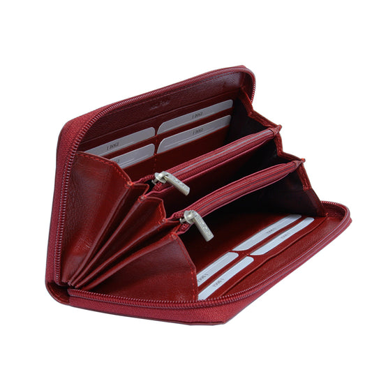 Tony Perotti red leather zip-around wallet with organized interior Cortina 5059 Rosso
