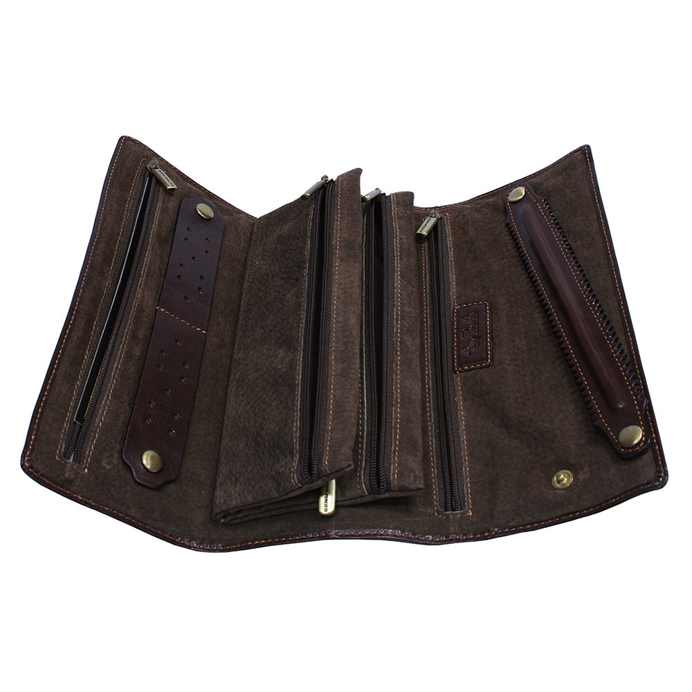 Italico 1286 moro — the empty interior: zip compartments, snaps for the earring holder and the removable ring roll