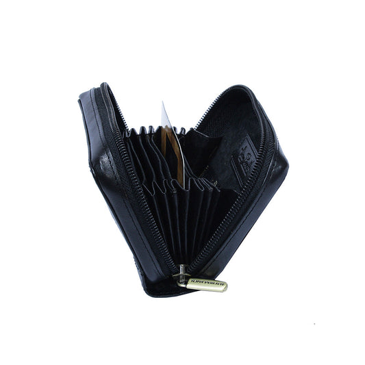 Tony Perotti Italico 1582 nero unzipped, with cards in the concertina slots