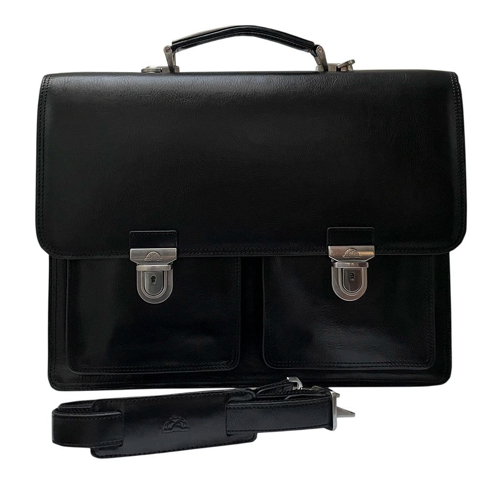 Briefcase leather black Tony Perotti Italico 8013 nero