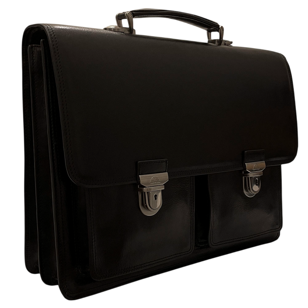 Briefcase leather black Tony Perotti Italico 8013 nero