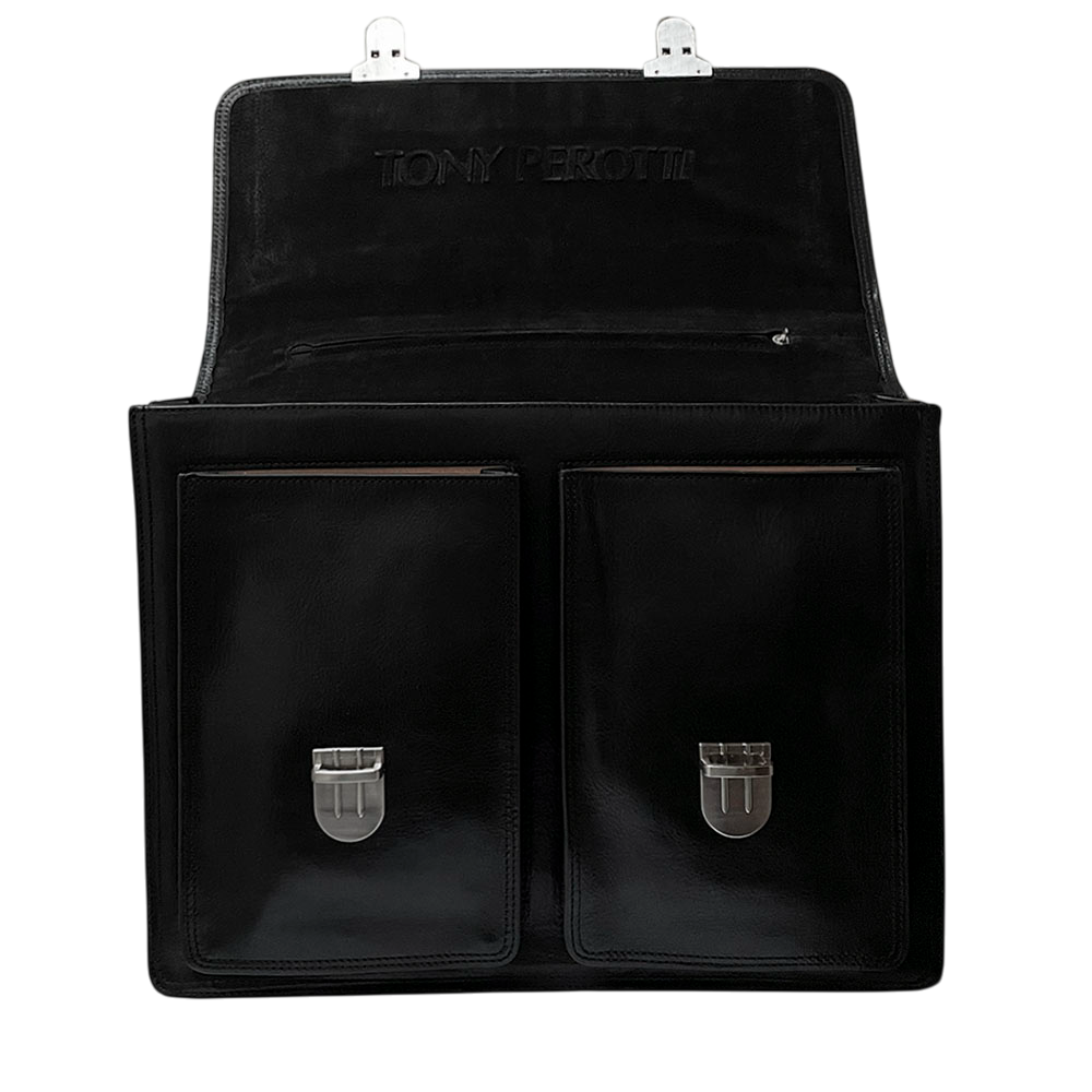 Briefcase leather black Tony Perotti Italico 8013 nero