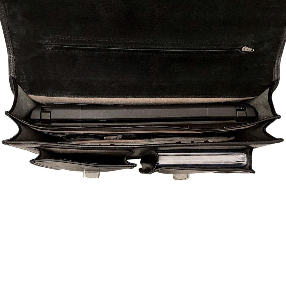 Briefcase leather black Tony Perotti Italico 8013 nero