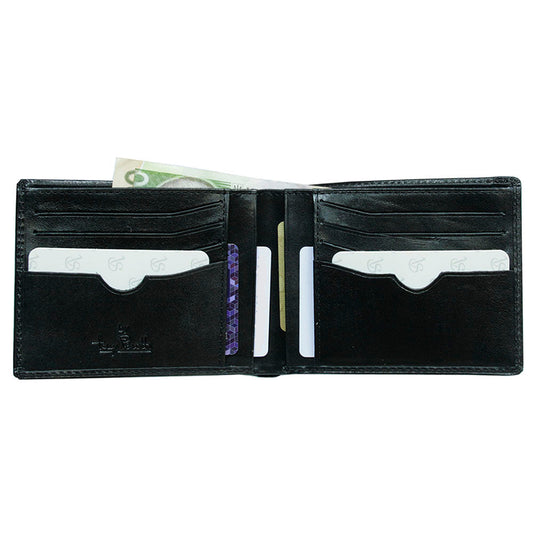 Open Tony Perotti Viasorte 537 nero wallet with cards in slots and vertical pockets and a banknote