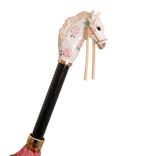 Pasotti Luxury Women's Pink Rose Cane Umbrella with Horse Handle — 189 Z0512-7 K102