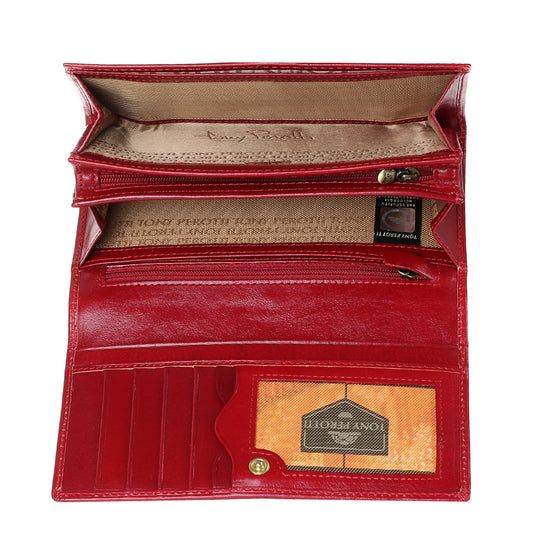 Tony Perotti Women’s Red Leather Flap Wallet — Italico 1073 Rosso