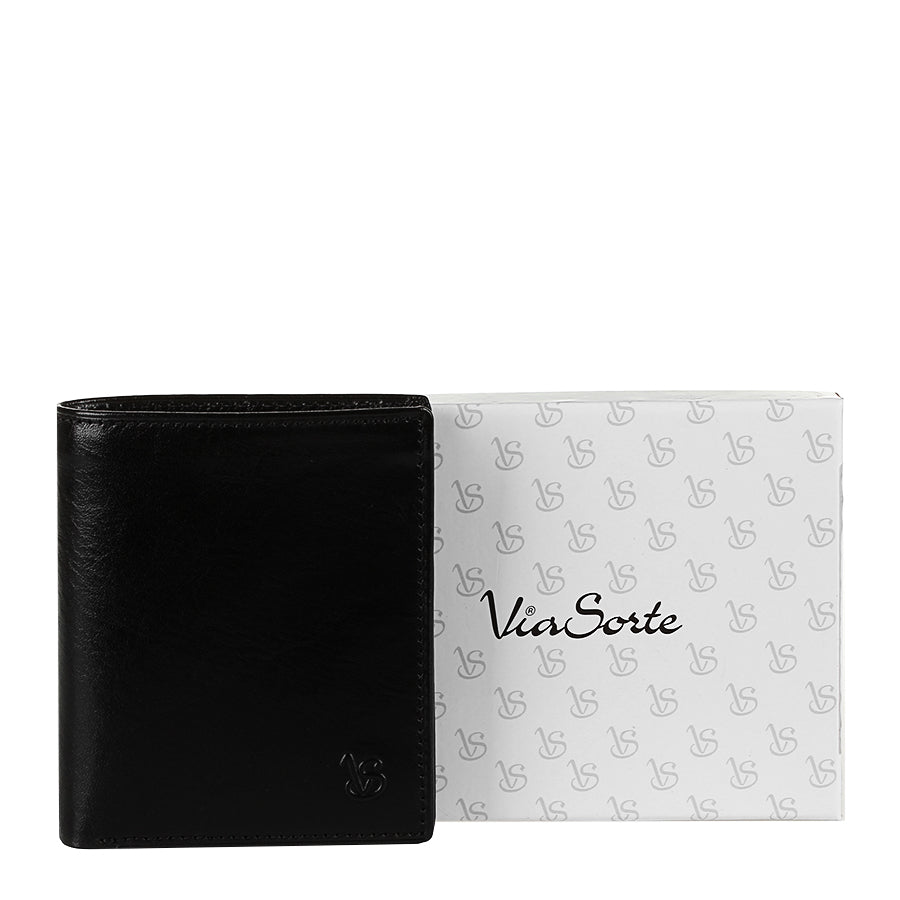 Tony Perotti Viasorte 1165 nero black leather wallet with white Viasorte gift box