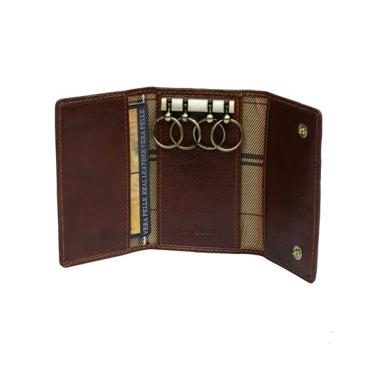 Cognac leather key case open with four key rings — Tony Perotti Italico 2532 cognac