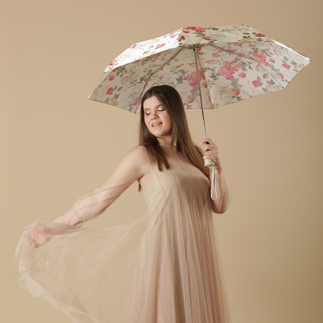 Umbrella women's white with floral print Pasotti 257 52693-69 P