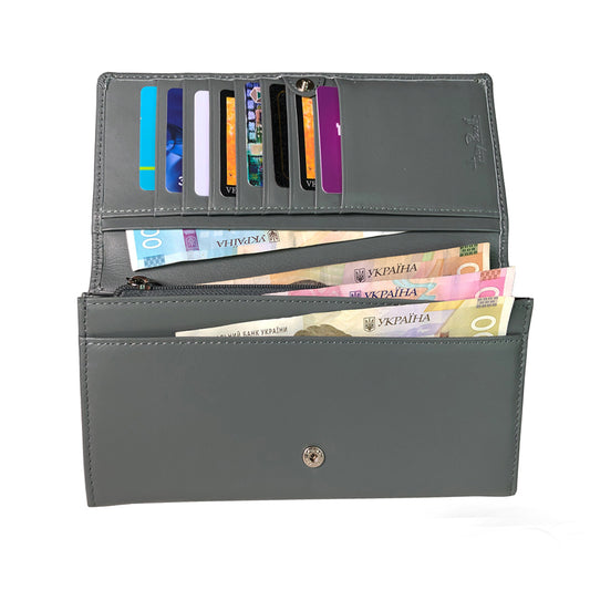 Gray New Rainbow 3435 wallet open with card slots and document pockets