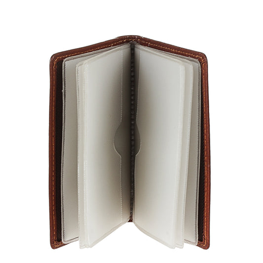 Open cognac leather business card holder — Tony Perotti Italico 1007