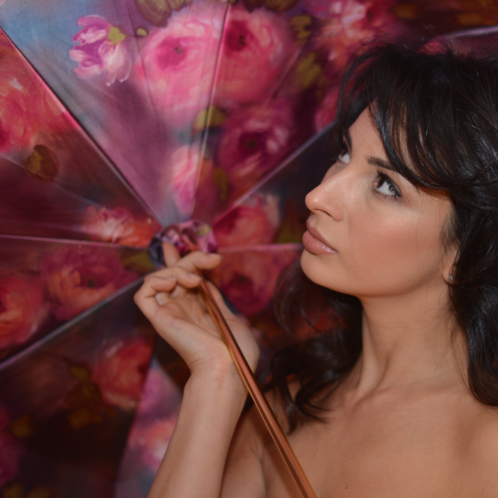 Дизайнерська парасоля-тростина фіолетова з квітами Pasotti 189-56896/1