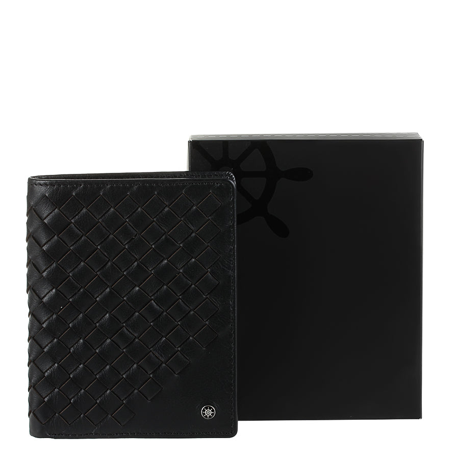 Tony Perotti Timone intrecciato 12050 nero black woven leather wallet with black Timone gift box