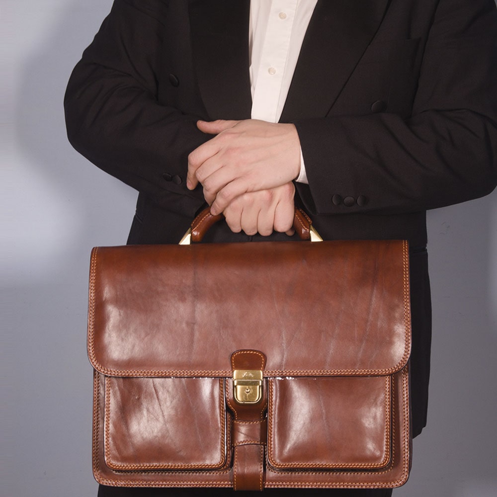 Aktetas heren leer bruin Tony Perotti Italico 8013 cognac